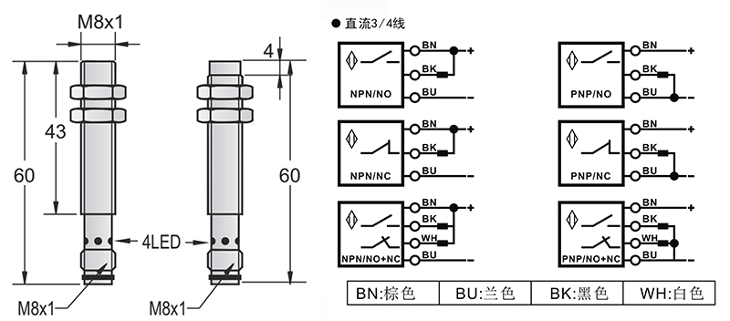 M8-M8長距離電感式接近開關(guān)接頭式