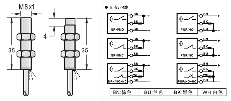 M8-35mm標準型接近傳感器出線式